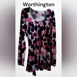 Worthington Long Sleeves Colorful Tunic w/ Sash- Size:  L